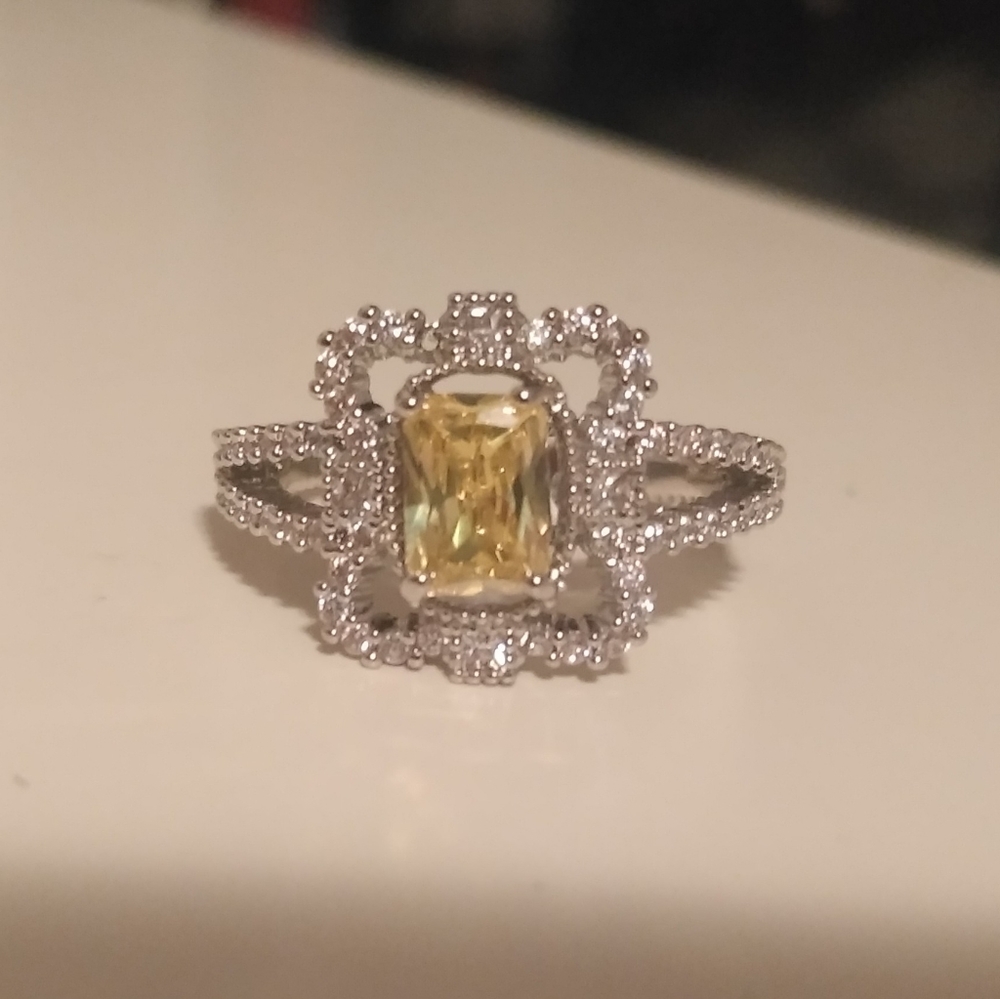 14k WG/Silver Victorian Citrine Topaz Fancy Ring 8 - Picture 9 of 13